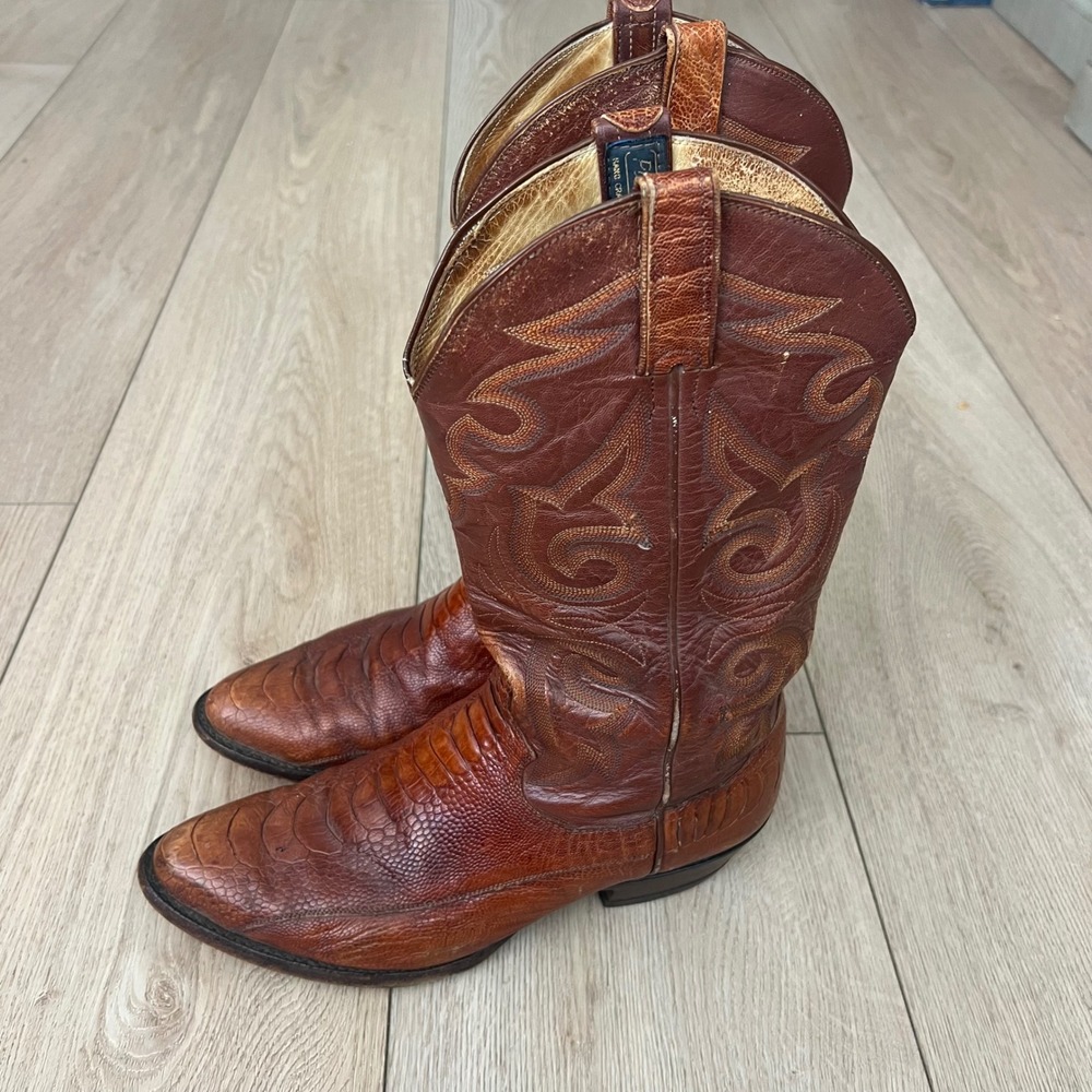 Panhandle Slim Vtg Genuine Ostrich Leg Cowboy Boots.Cognac Brown.
9 1/2 E (Wide)
